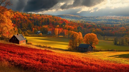 Wall Mural - a scenic fall season with vibrant oranges, reds, and yellows covering the countryside
