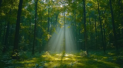 Sticker - Sunbeams Through Green Forest Trees