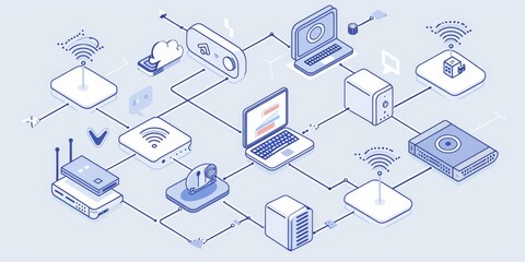 Poster - Visual of a direct data exchange between devices, with an emphasis on simple, direct lines and icons representing a bypass of traditional intermediaries
