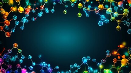 Aufkleber - A frame of colorful molecule models on a dark blue background.