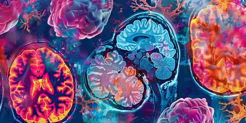 Aufkleber - Brightly colored PET scan image with diverse hues representing different metabolic levels, ideal for use in educational materials and medical research presentations