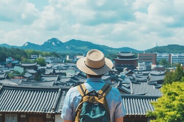 Backpacker Gazing at a Korean Village