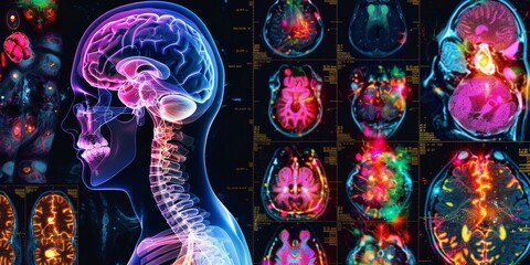 Aufkleber - Detailed and colorful PET scan showing activity in various regions with vivid heatmaps, suitable for use in healthcare, research, and medical education visuals