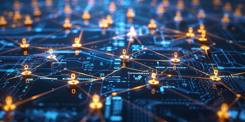 A detailed network security visual with interconnected systems protected by encryption and firewalls, highlighting the importance of a multi-layered approach to safeguarding data