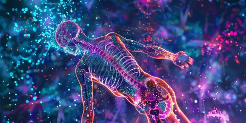 Aufkleber - Vivid PET scan image with bright, diverse colors highlighting metabolic activity in the body, ideal for educational content, medical presentations, and research