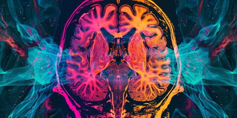 Aufkleber - Intricate PET scan image featuring a spectrum of colors to represent metabolic activity, suitable for medical, scientific, and educational imagery