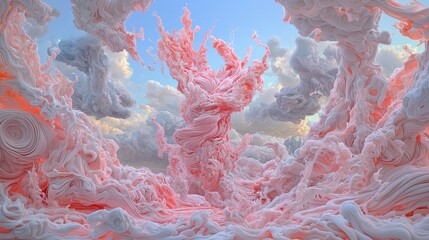 Poster - Abstract Pink and White Swirling Cloudscape