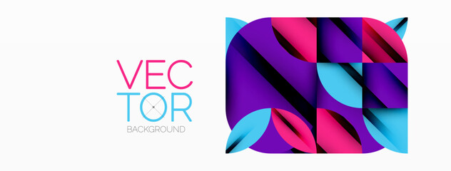 Poster - Circle, square and flower petal geometric background. Round shapes composition for wallpaper, banner, background or landing
