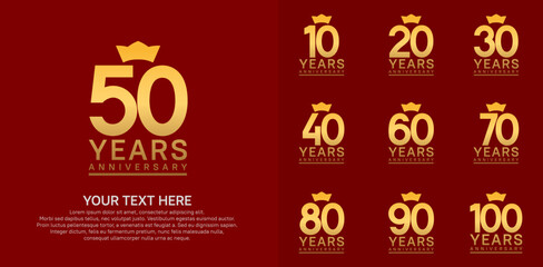 anniversary logotype set. golden color and crown can be use for celebration event