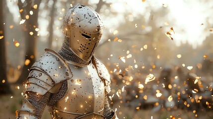 Fantasy knight in shining armor, epic battlefield, 3D illustration