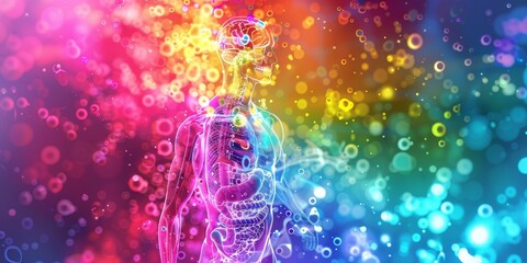 Aufkleber - Bright and detailed PET scan image displaying vibrant colors to indicate different activity levels in the human body, ideal for research and medical education