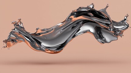 Poster - abstract metallic liquid splash d render silver flowing dynamic swirl wave abstract background desig