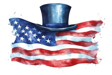 Wall Mural - Hat Uncle Sam Hat Icon Symbol USA America watercolor painting Abstract background.