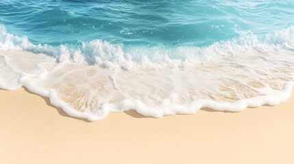 A gentle wave rolls onto a sandy beach, creating a white foamy edge.