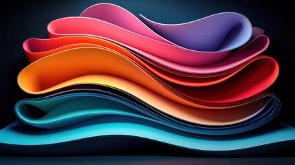 Canvas Print - Abstract Colorful Paper Waves on Black Background