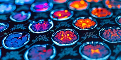 Aufkleber - Bright and colorful PET scan image displaying intricate heatmaps for different activity areas, perfect for scientific research and healthcare-related visuals