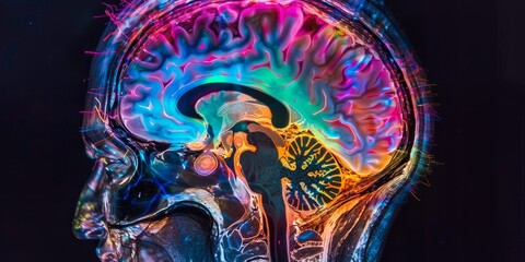 Aufkleber - Colorful and detailed PET scan showcasing a spectrum of colors to represent physiological activity levels, suitable for educational and medical research purposes