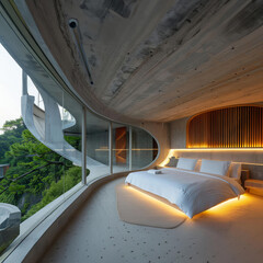 Futuristic Concrete Villa Blending with the Cliffside