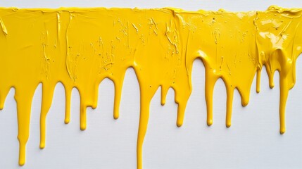 Yellow paint dripping down a canvas, artistic expression,