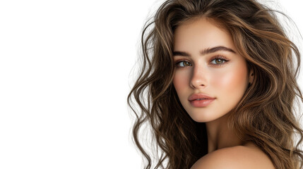a woman with long brown hair and a tan complexion. isolated on transparent background, png file