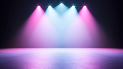 Poster - Dynamic Dance Stage, a lively backdrop with a central spotlight illuminating an empty stage, featuring artistic lighting that pulses in sync with dancer movements.