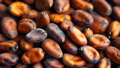 Close-up view of organic cocoa beans highlighting their rich texture and earthy tones