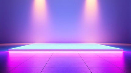 Poster - Vibrant Stage Design for Contemporary Dance, a dynamic spotlight illuminates an empty stage, enhanced by colorful LED panels responding to the dancers' movements.