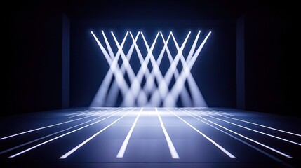 Poster - Contemporary Dance Performance Stage, vibrant illumination with a spotlight on an empty stage, artistic laser lights creating sharp lines and patterns for dynamic expression.