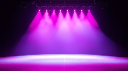 Poster - Dynamic Stage Illumination, a vivid backdrop featuring a spotlight on an unoccupied stage, crafted for contemporary dance, showcasing interactive lighting responding to sound and motion.