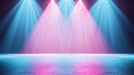 Poster - Modern Dance Stage Illumination, vibrant background with a spotlight on an empty stage, designed for contemporary dance, featuring artistic lighting reacting to sound or motion.