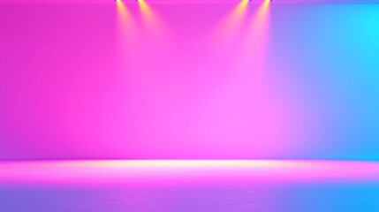 Poster - Modern Dance Stage Illumination, a dynamic scene featuring a vibrant backdrop with a spotlight on an empty stage, emphasizing artistic lighting that interacts with sound and movement.