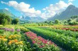 © vanilnilnilla - Vibrant Regenerative Farm Landscape with Diverse Crop Rotation and Lush Floral Scenery