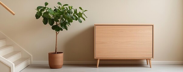 Wall Mural - Wooden shoe cabinet in a Scandinavian-style hallway