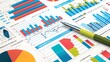 © improvee design - Close-up of financial charts and a pen, showing data analysis and business planning.
