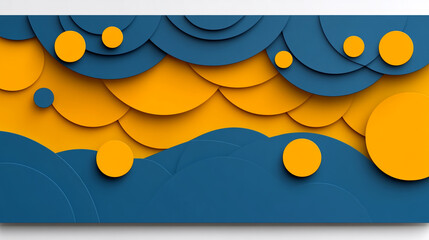 Wall Mural - A vibrant abstract design featuring layered circles in blue and yellow, creating a dynamic and visually appealing composition.