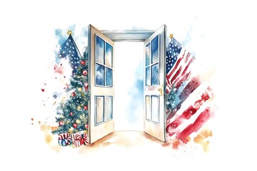 Poster - American Flag Wreath on a Door