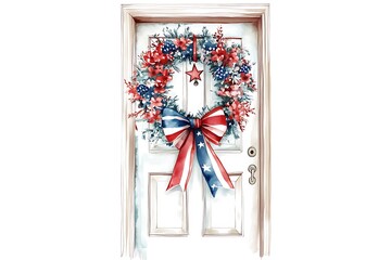 Wall Mural - American Flag Wreath on a Door