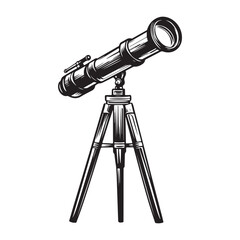 Telescope icon hand drawn vector design illustration, Telescope black silhouette illustration isolated on a white background