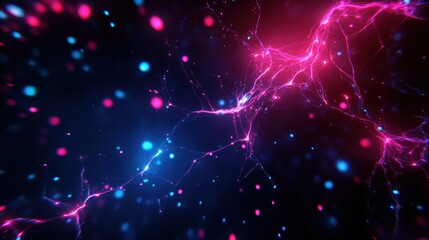 Poster - Vivid abstract background featuring vibrant pink and blue light patterns and energetic lines, perfect for technology and science themes.