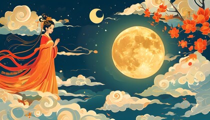 Wall Mural - Changes Enchantment: A Mid-Autumn Festival Journey to the Moon Amidst Clouds and Dreams