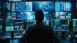 © Creations Photo  - A cybersecurity specialist monitoring threats and securing systems, with multiple screens displaying security data.