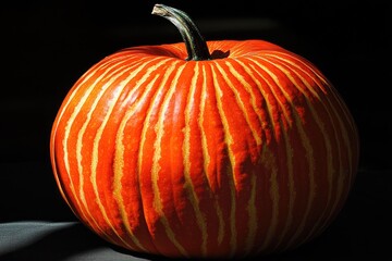 Poster - A Striped Pumpkin with a Dark Background