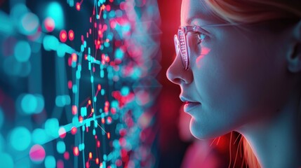 Wall Mural - A group of cybersecurity experts discussing data analysis results in a modern office setting, with digital screens displaying network diagrams and data patterns.