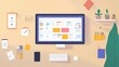 © Chantip - Smart project management tools for remote teams, flat design, top view, tech productivity theme, animation, Split-complementary color scheme