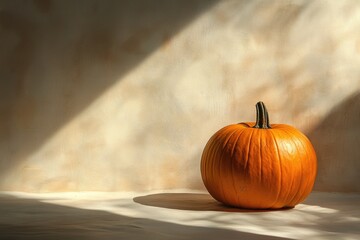 Sticker - A Single Pumpkin Sitting on a Textured Surface in Sunlight