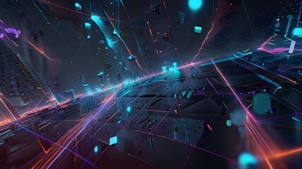 Poster - Digital Abstract Artwork with a Network of Glowing Connections, Representing Technology, Data, and Communication
