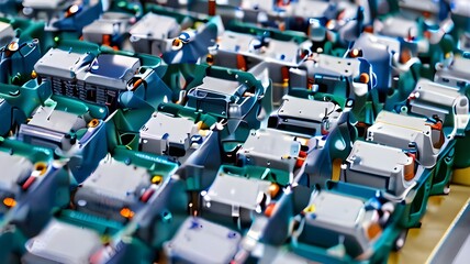 Poster - Aerial View of Industrial Batteries Organized in Rows, Representing Renewable Energy Storage and Power Solutions