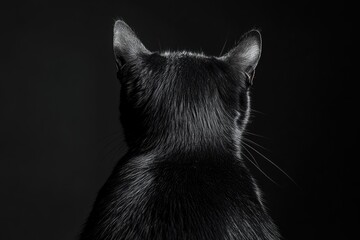 Canvas Print - Rear View of a Black Cat with Ears Perked Up