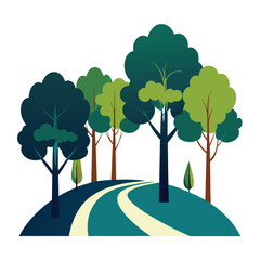 Wall Mural - trees with road silhouette vector art illustration