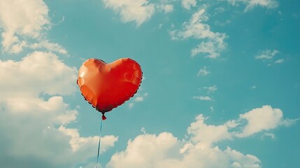 Heart-shaped balloon floating away, symbolizing release and self-love with a sense of freedom and positivity.